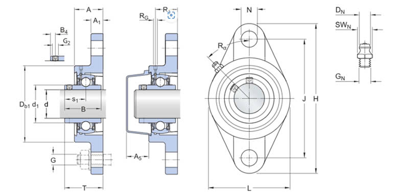 Thiết kế gối SKF UCFL dạng quả trám với 2 lỗ bu lông