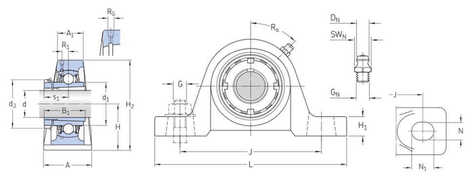 Thiết kế gối SKF UCP dạng Omega với 2 lỗ bu lông